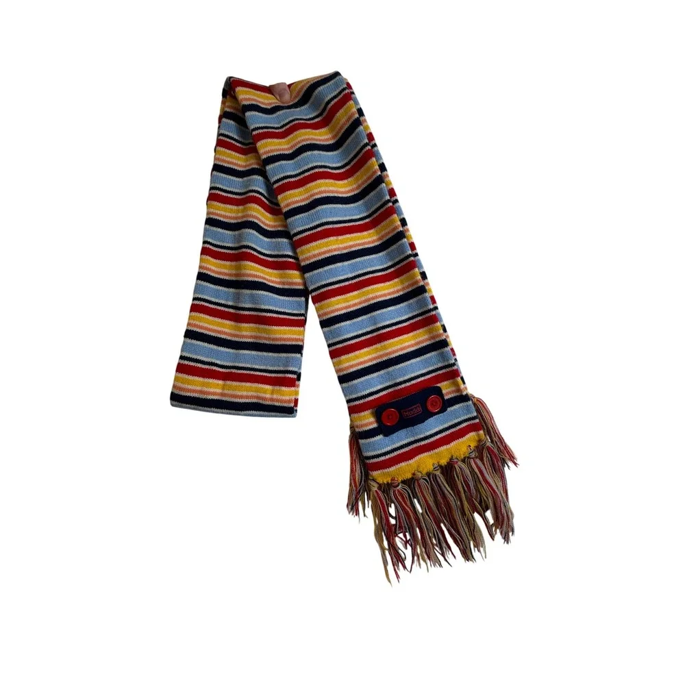 Vintage Mudd Y2K Striped Knit Scarf Fringe Button Detail Multicolor Kidcore OS